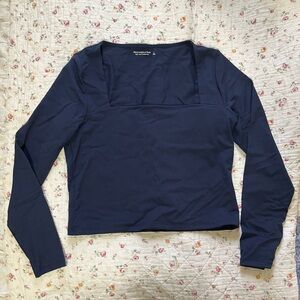 Abercrombie & Fitch Navy Long Sleeve Squareneck Cropped Top